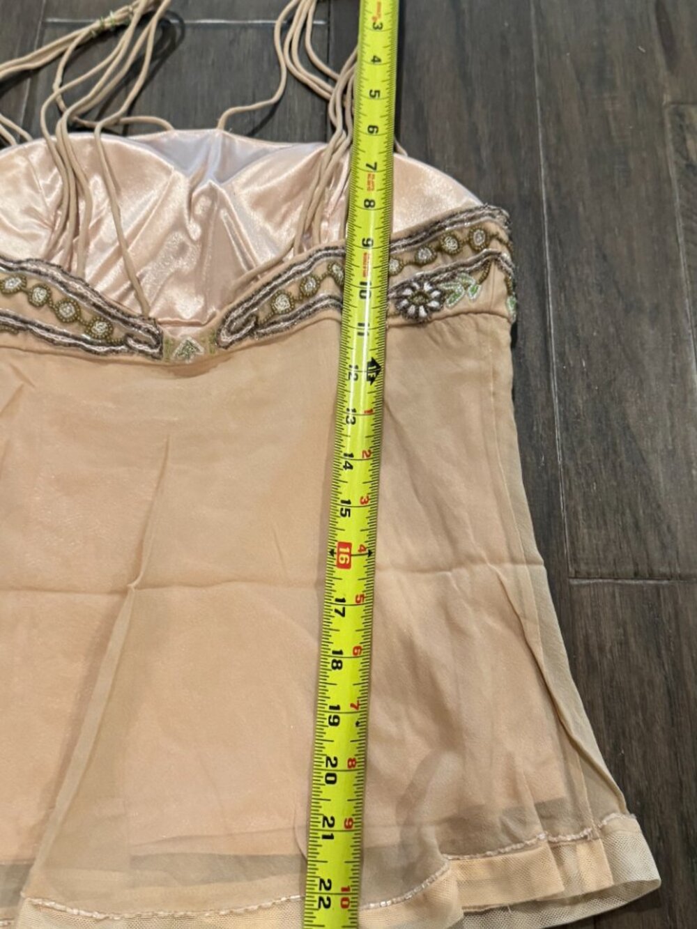 Sue Wong Silk Chiffon Y2K Camisole Beige Green Beaded Lace Top babydoll Deco #16 - Picture 14 of 16
